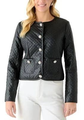 CeCe Women's Quilted Faux Leather Jacket