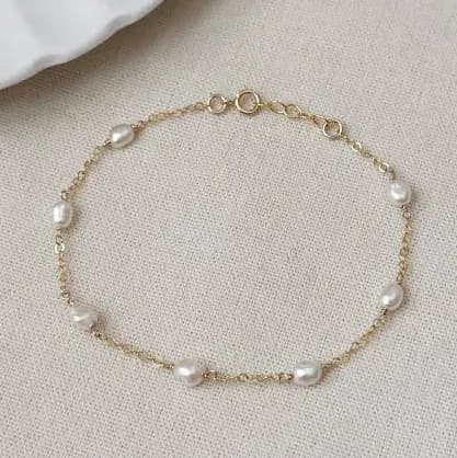 14K Gold Filled or 925 Sterling Silver Freshwater Pearl Chain Bracelet