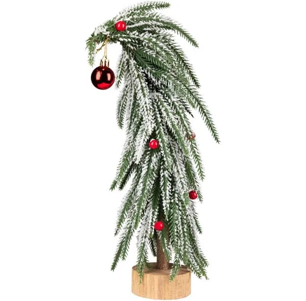 Northlight Flocked Curved Artificial Christmas Tree with Red Ornaments