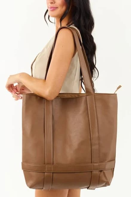 Faux Leather Strappy Tote Bag