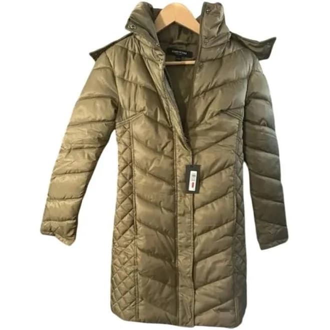 Kenneth Cole Women's Faux Fur Trim Longline Puffer Jacket