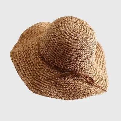 Anna-Kaci Women's Wide Brim Straw Sun Hat with Leather Tie