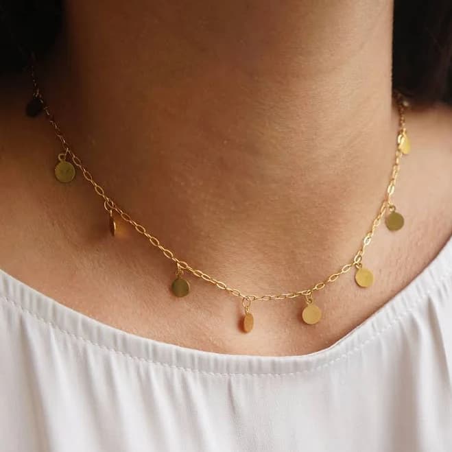 Delicate Layered Gold Dangling Discs Necklace