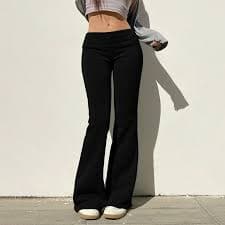 Hpapadks Womens Casual Pants Solid Color Low Rise Elastic Waist Flared Pant Slim Fit Slacks for Women Black S - Walmart.com