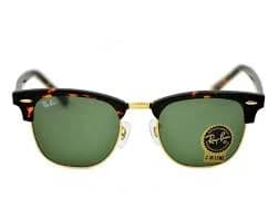 New RB3016 Clubmaster Sunglasses Tortoise Frame Glass Green Lens 51 mm