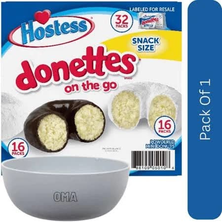 Hostess Donettes Variety Pack Donuts Snack Size 1.5 oz. 32 Pack with White Bowl