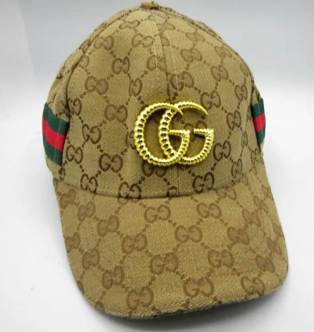 Gucci Gg Monogram Web Stripe Beige Hat Size L (c22)