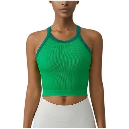 Women's Ribbed Sports Bra Racerback Seamless Workout Top Mid-Support Athletic Bra for Yoga Gym Fitness Running