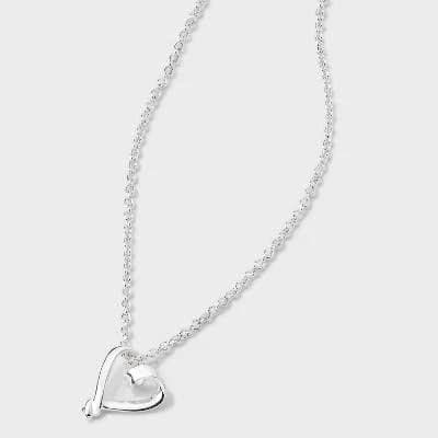 Silver Plated Open Heart Pendant Necklace