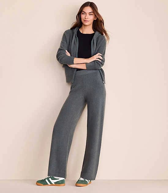 Lou & Grey Heathered Waffle Cloudstitch Wide Leg Pants