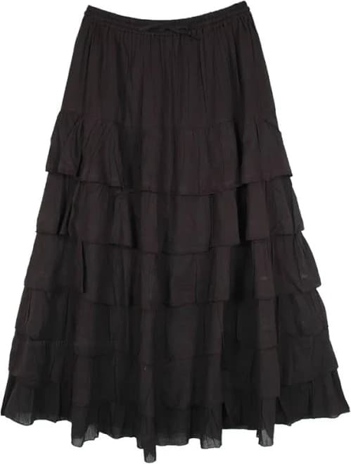 TLB Dark Flow Ruffled Cotton Maxi Skirt