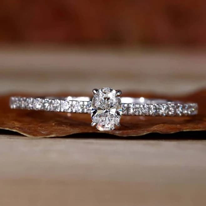 Hidden Halo Engagement Ring Oval Lab Grown Diamond Ring