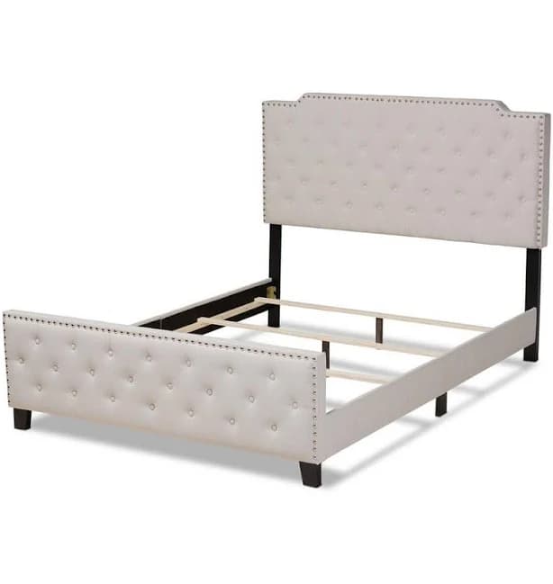 Baxton Studio Marion Modern Transitional Beige Fabric Upholstered Button Tufted Size Panel Bed