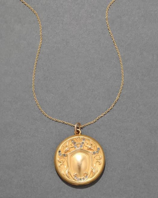 Alexis Bittar Antique Early 1900s 14K Fill & Crystal Shield Pendant Necklace