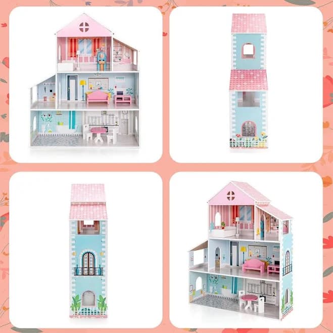 Costway 3-Tier Toddler Doll House with Furniture Gift for Age 3 Over