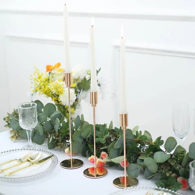 Efavormart Party Shop Set of 3 Gold Metal Taper Candle Stands