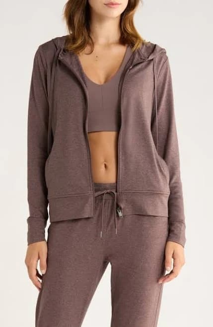 Zella Restore Soft Zip-Up Hoodie in Grey Plum at Nordstrom, Size Large
