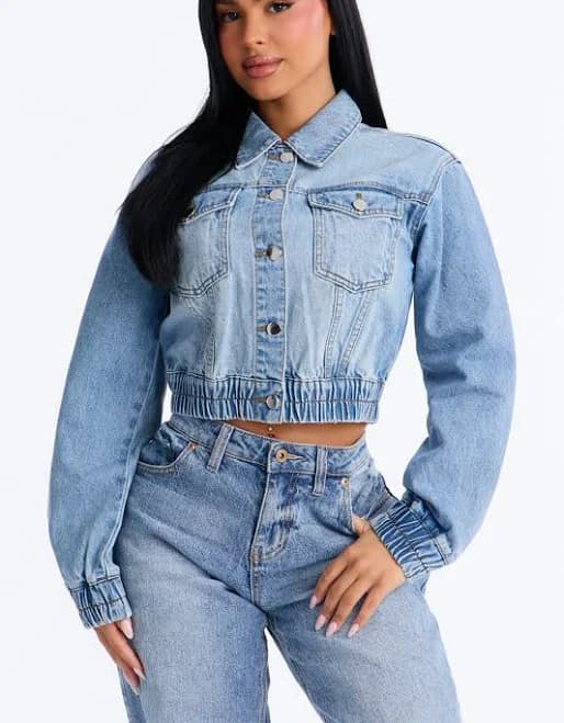 Fashion Nova Women's Iconic Cropped Denim Bomber Jacket