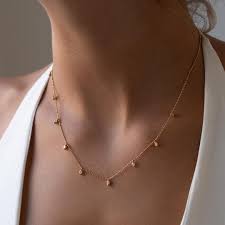 18k Solid Gold Diamond Droplet Necklace: Delicate Dangle Choker - Etsy