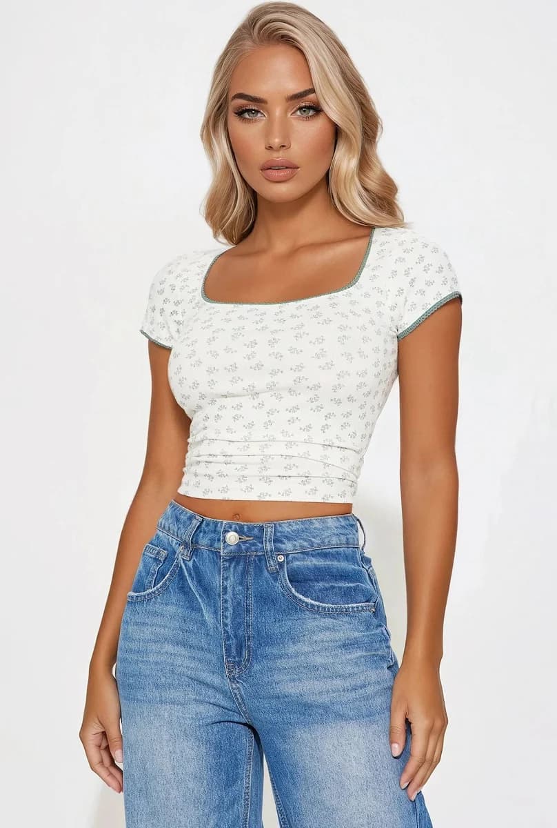 Fashion Nova Baby Tee with Lace Trim