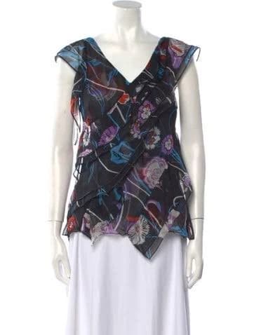 Emilio Pucci Silk Printed Blouse in Black, Women's US 6 | M