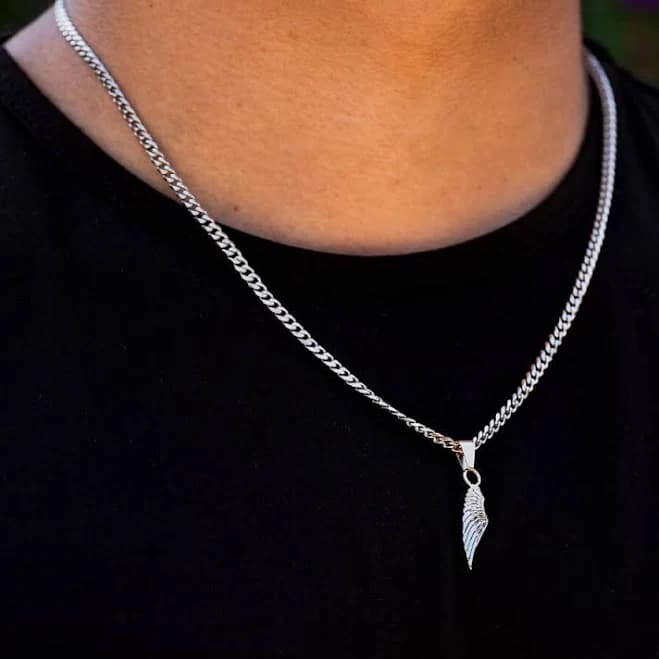 Twistedpendant Men's Sterling Silver Wing Pendant Necklace