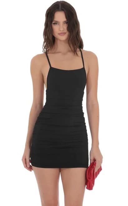 Ruched Bodycon Cross Back Dress
