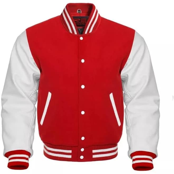 Men's Varsity Letterman Jacket Red White Wool Blend Baseball Bomber
