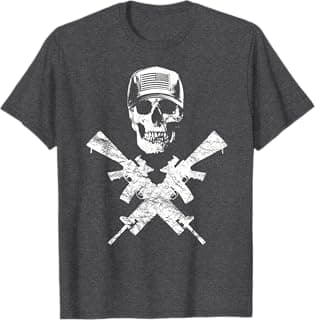 Skull and Cross Guns American Flag Hat T-Shirt Women Men T-Shirt