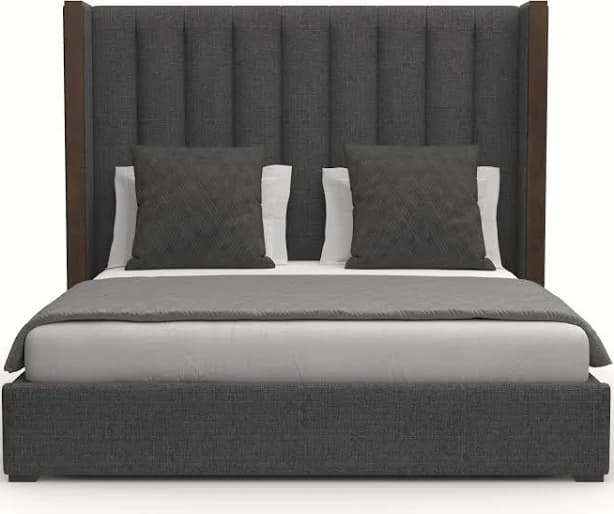Nativa Interiors Irenne Vertical Channel Tufted Upholstered Medium 67 Inch Queen Charcoal Bed