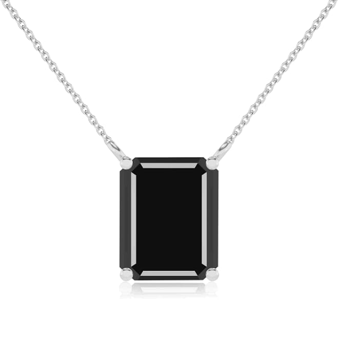 18" Platinum Solitaire Pendant Necklace with Natural Black Onyx