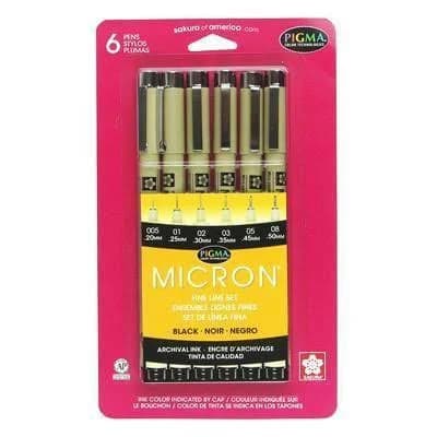 Pigma Micron Pens 03 .35mm 6/Pkg Black