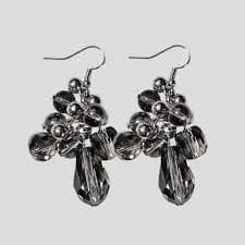 Silver Tone Cluster Dangle Earrings Clear Gray Acrylic Beads 2" Drop New
