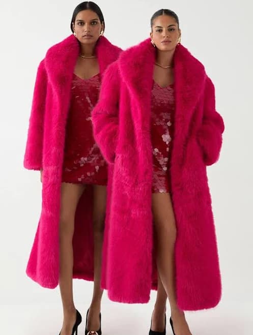 Debenhams Women's Ashish Pink Maxi Faux Fur Coat in Hot Pink | Size: Small