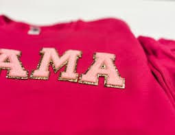 Mama Sweatshirt: Light Pink Glitter Letter Patch Crewneck - Etsy Israel