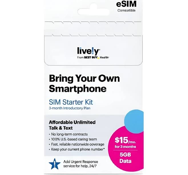 Lively SIM/eSIM 3 Months of Service 5GB Data Unlimited Talk and Text