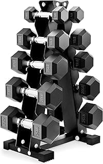 Rubber Coated Hex Dumbbell Weight Set with Storage Rack, 100LB or 150LB or 200LB Set, 5-20 lbs or 5-25 lbs or 10-30 lbs Pairs