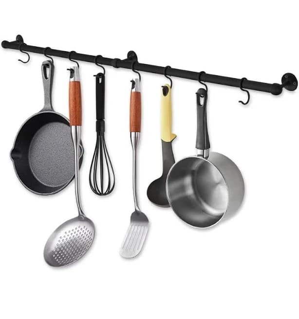 Numhew 39.4 in. Matte Black Stainless Steel Wall Mounted Pot Rack, Hanging Pot and Pan Rack with S Hooks for Kitchen