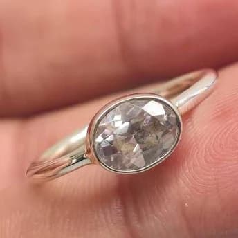 925 Sterling Silver Oval Crystal Quartz Ring