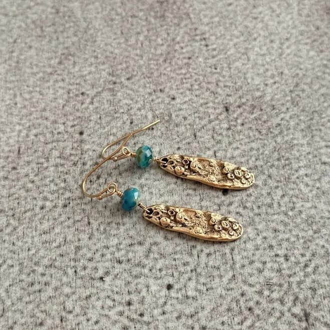 Aqua Czech Glass Bead Dangle Earrings