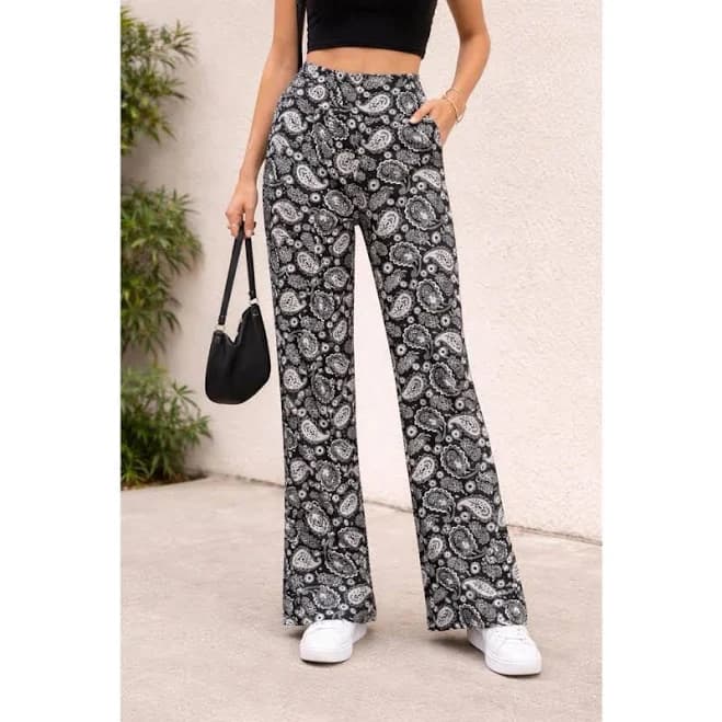 Lala Women's Wide Leg Geometric Print Pants