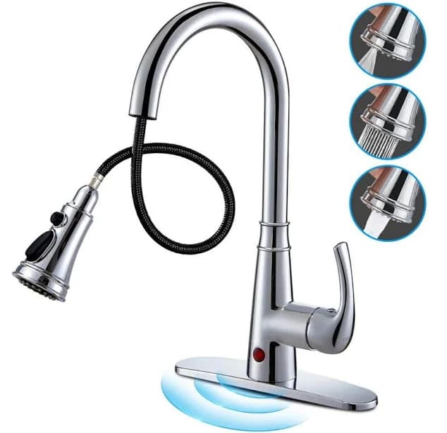 Heemli Touchless Single Handle Gooseneck Pull Down Sprayer Kitchen Faucet