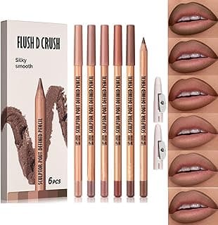 MOONGAZE 6-Color Velvet Matte Lip Liner Set with 2 Sharpeners, High-Pigment Waterproof Cream Pencils for Define & Fill, Long-Lasting Non-Smudging Natural Nude Brown Shades (Set 02#NUDE BROWN)