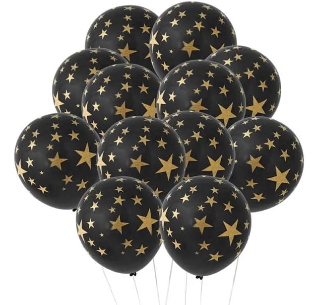 Black Latex Balloons with Gold Stars