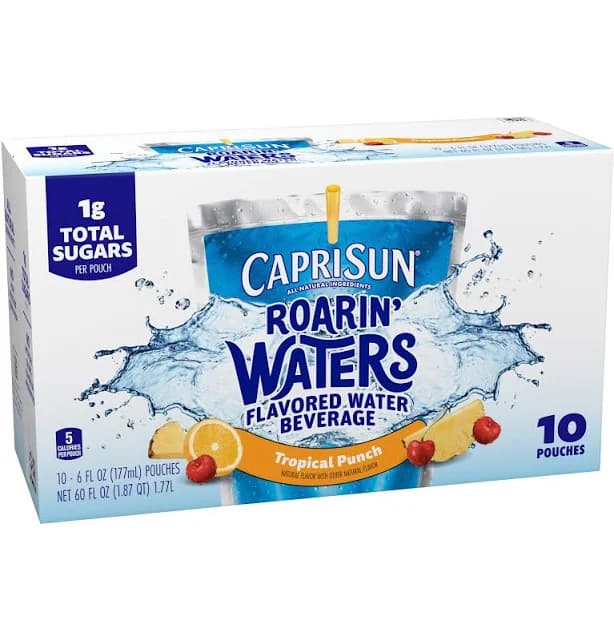 Capri Sun Roarin' Waters Flavored Water Beverage Tropical Tide 10 Pouches