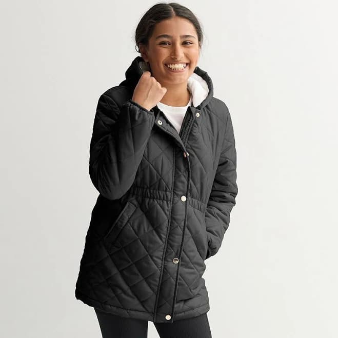 Harper & Ivy Girls Diamond Quilt Hooded Jacket