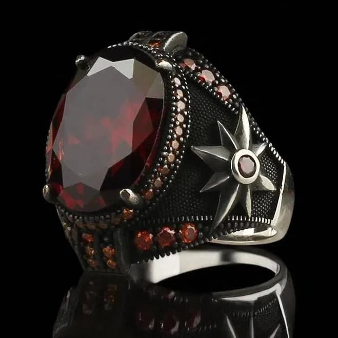 Sterling Silver Handmade Cocktail Ring with Red Gemstone