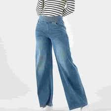 QUNYINEY High Waist Jeans for Women Casual Tummy Control Solid Wide Leg Denim Pants Relaxed Fit with Pockets Pants - Walmart.com