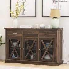 Chester Solid Wood Grid Door 3 Drawer Rustic Sideboard