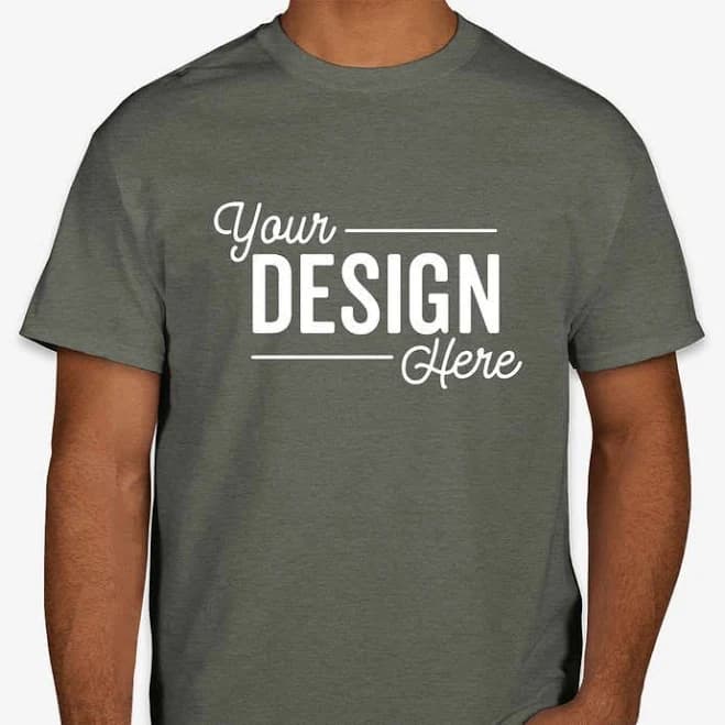 Custom Gildan 100% Cotton T-shirt - Heather Military Green - Size XL - Sample